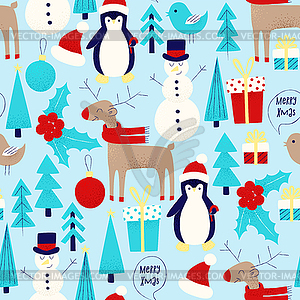 Christmas card with snowman - vector image