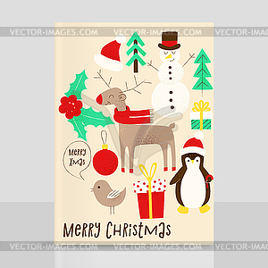 Christmas card with snowman - vector image