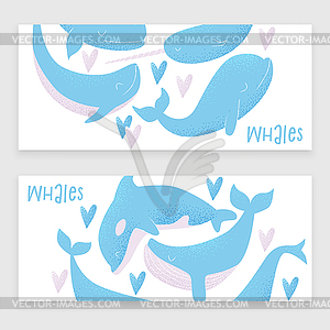 Card with blue whale - vector image