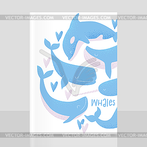 Card with blue whale - stock vector clipart
