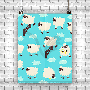 Cute sheep jumping over fence - vector image