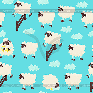 Cute sheep jumping over fence - vector image