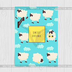 Cute sheep jumping over fence - vector clip art