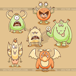 Monsters cartoon set - vector clip art
