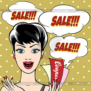 Woman with Sale Signs - vector clip art