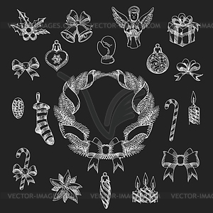 Chalkboard Christmas Design Element Set - vector clipart