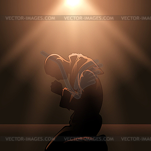 Praying Monk - color vector clipart