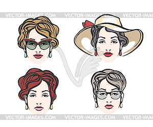 Женщина Face Fashion Комплект - векторное изображение EPS