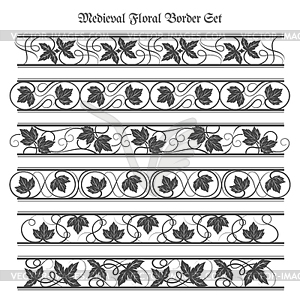 Medieval Floral Border Set - stock vector clipart