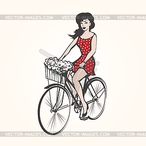 Girl on bicycle - stock vector clipart