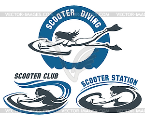 Scooter Diving Club emblem set - vector image