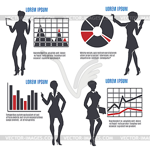 Business Woman with Charts set - vector image