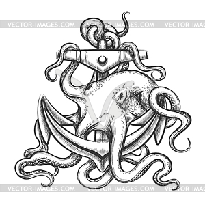 Octopus and Anchor - vector clip art