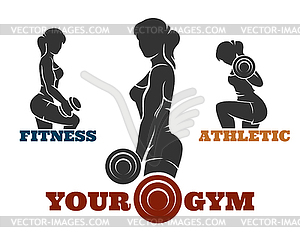 Training fitness woman emblem set - vector clipart