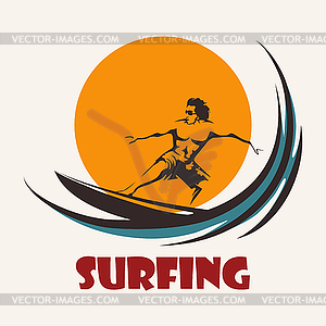 Surfing man emblem - vector image