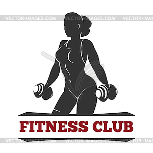 Fitness Club Emblem with Training Woman - vector image