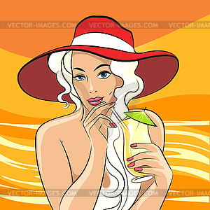 Girl with Cocktail retro - vector clipart