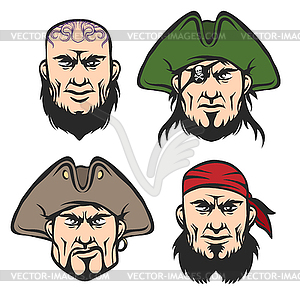 Pirate Mascot Faces Set - vector clip art