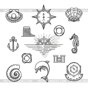 Doodle Nautical Decor Element Set - vector clipart