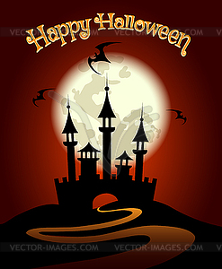 Halloween Background with Castle and Bat - vector clipart