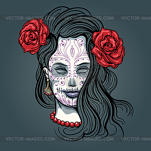 Girl with Sugar Skull Makeup - vector image