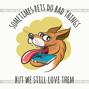 Dog Bites Cell Phone - vector clipart