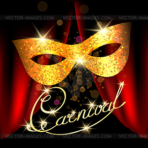 Carnival emblem with golden mask - vector clipart