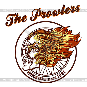 Skull in flames Biker club Emblem - vector clipart