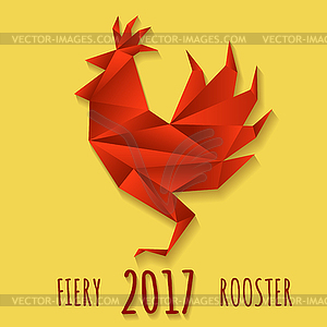 Fiery Rooster in Paper origami style - vector clipart