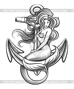 Mermaid on Anchor - vector EPS clipart