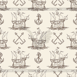 Sailship and Anchor Seamless pattern - vector clipart