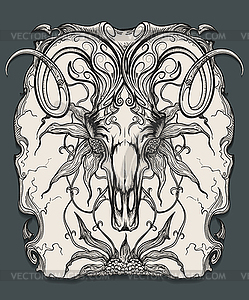 Ram skull engraving - vector image