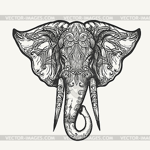 Elephant Head Zentangle - white & black vector clipart