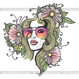 Girl Face with Flowers - vector clipart