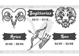 Zodiac signs of Aries Sagittarius and Leo - vector clipart / vector image