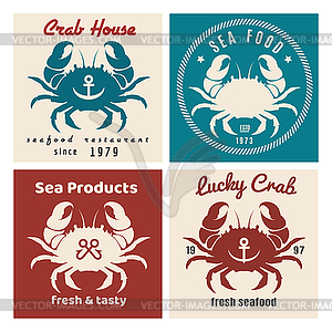 Crab seafood shop or restaurant emblem set - vector clipart