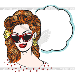 Pop art Woman in glasses with empty speech bubble - vector image