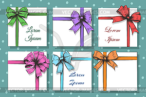 Gift cards with bow and ribbon set - vector clip art