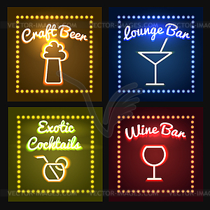 Bar or Barrel Shop Neon Sight set - vector image