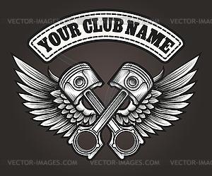 Biker club emblem with winged pistons - vector clipart