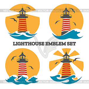 Colorful Lighthouse emblem Set - vector image