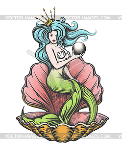 Mermaid with pearl in her hand - vector image