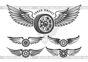 Winged Wheels emblem set - royalty-free vector clipart