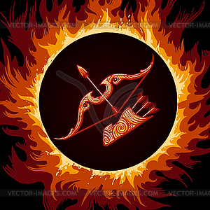 Zodiac Sign of Sagittarius in Fire Circle - vector image