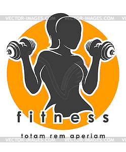 Fitness Emblem with Athletic Woman - vector image