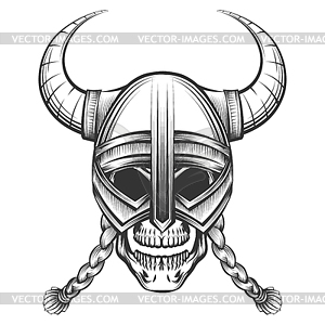 Skull in Viking Helmet - vector image