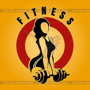 Woman with barbell fitness Emblem - vector clip art