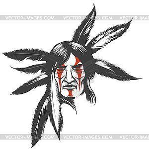 Indian Warrior in Feather Hair Dress - vector EPS clipart