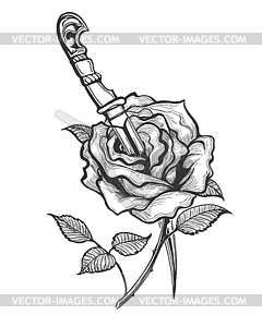 Rose Flower Piersed by Dagger Tattoo - vector image