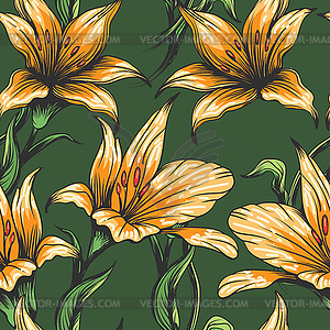 Orchid Flowers seamless pattern - vector image